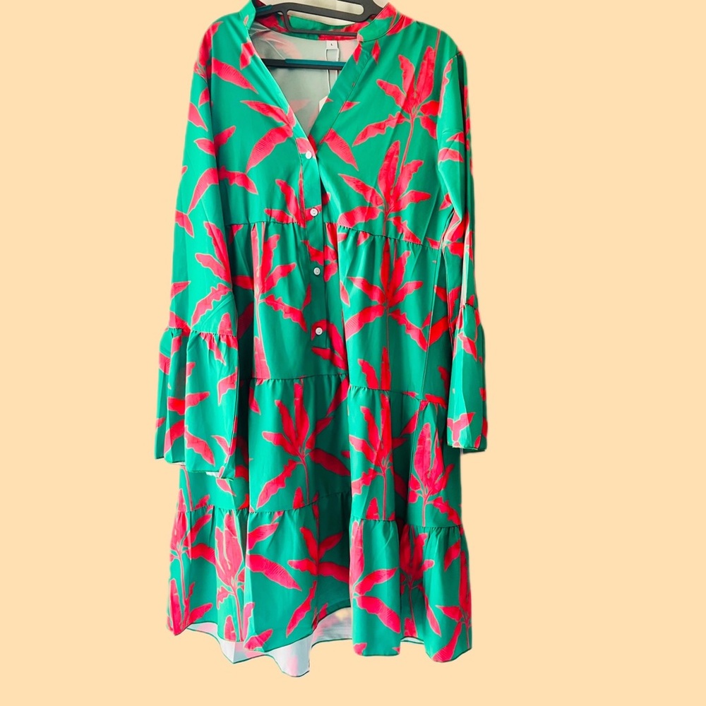 PALM LEAF PRINT LARGE SUMMER DRESS